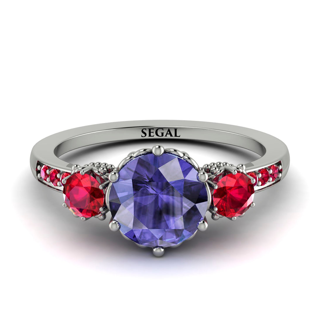 Vintage 3 Stones Tanzanite Ring With Micro Pave - Luna No. 215