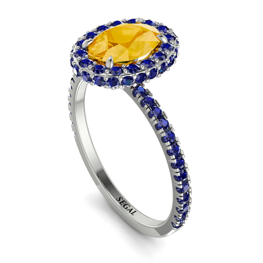 Oval Citrine Halo Hidden Sapphires Ring - Amy No. 615
