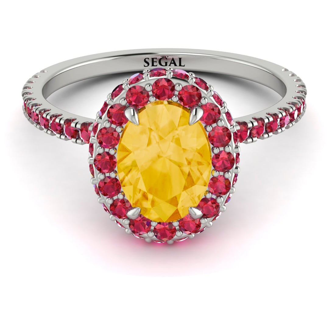 Oval Citrine Halo Hidden Rubies Ring - Amy No. 612