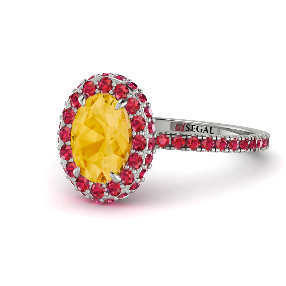 Oval Citrine Halo Hidden Rubies Ring - Amy No. 612