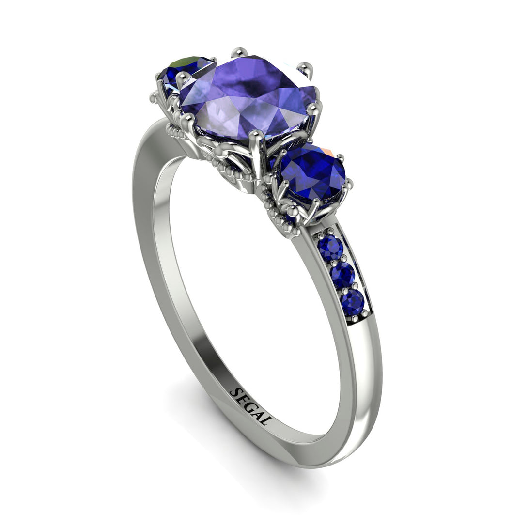 Vintage 3 Stones Tanzanite Ring With Micro Pave - Luna No. 212