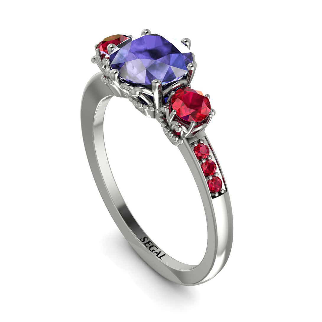 Vintage 3 Stones Tanzanite Ring With Micro Pave - Luna No. 215