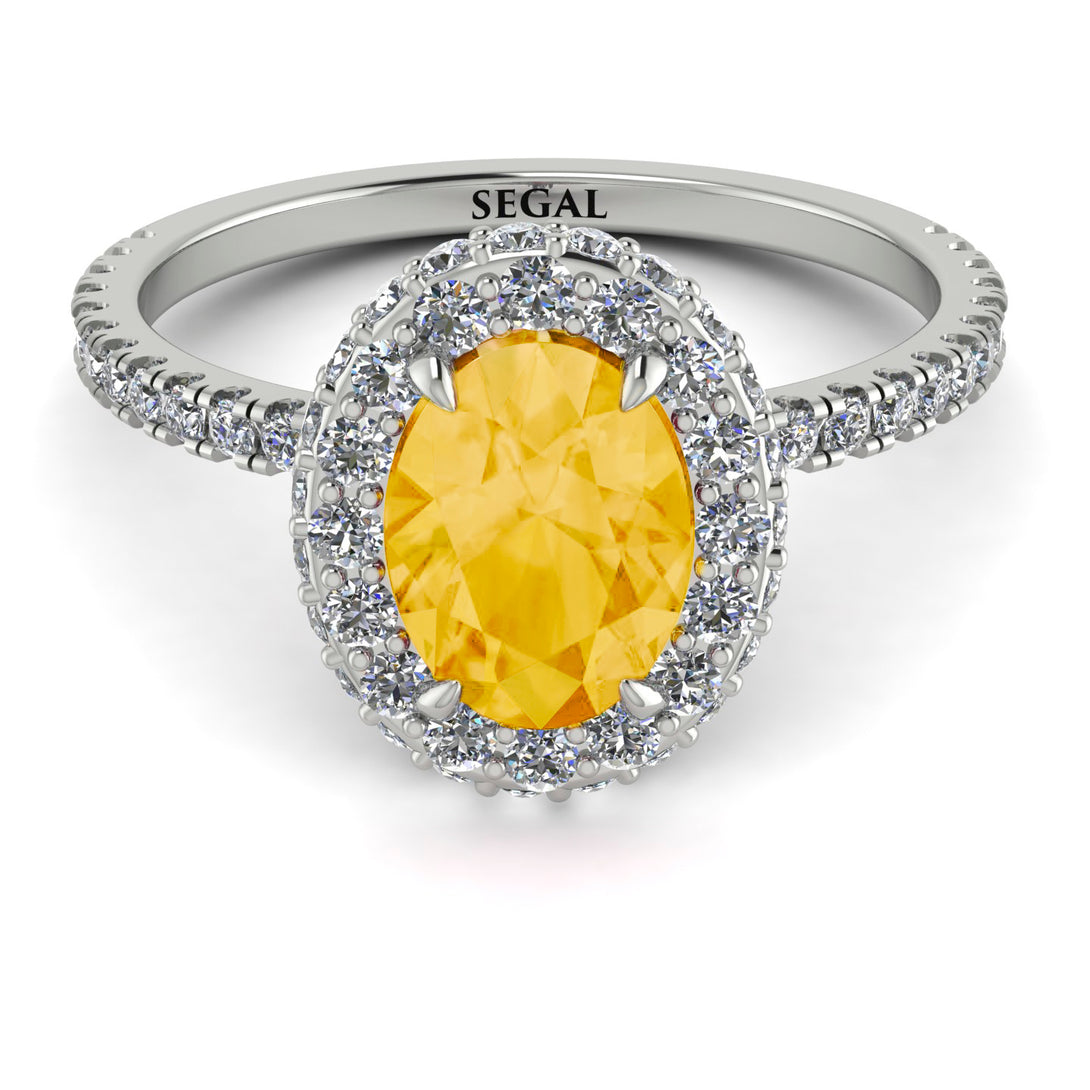 Oval Citrine Halo Hidden Diamonds Ring - Amy No. 603