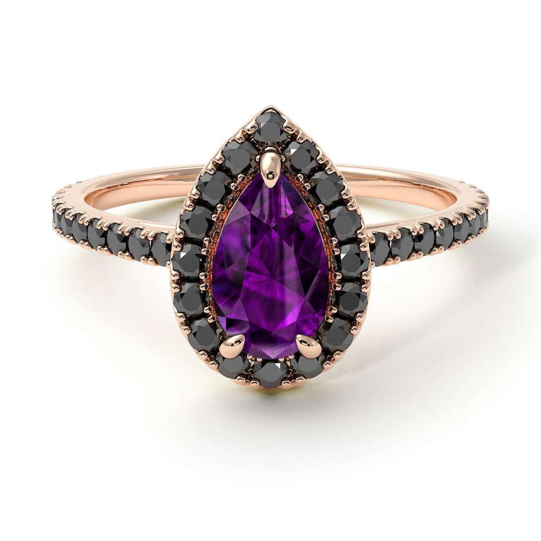 Pear Shaped Halo Amethyst Ring - Janet No. 305