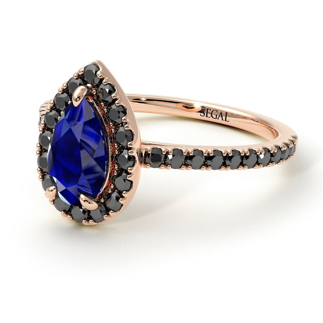 Pear Shaped Halo Sapphire Ring - Janet No. 29