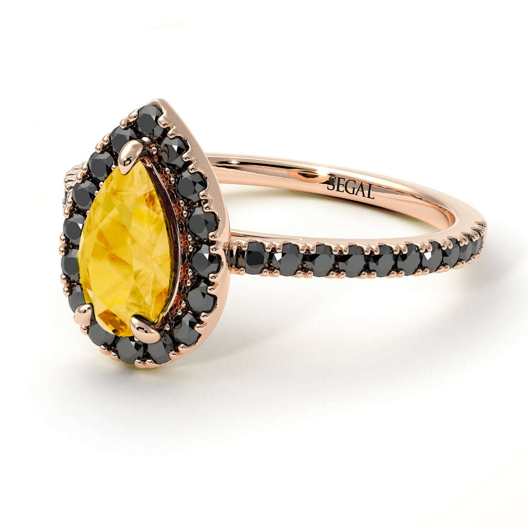 Pear Shaped Halo Citrine Ring - Janet No. 605