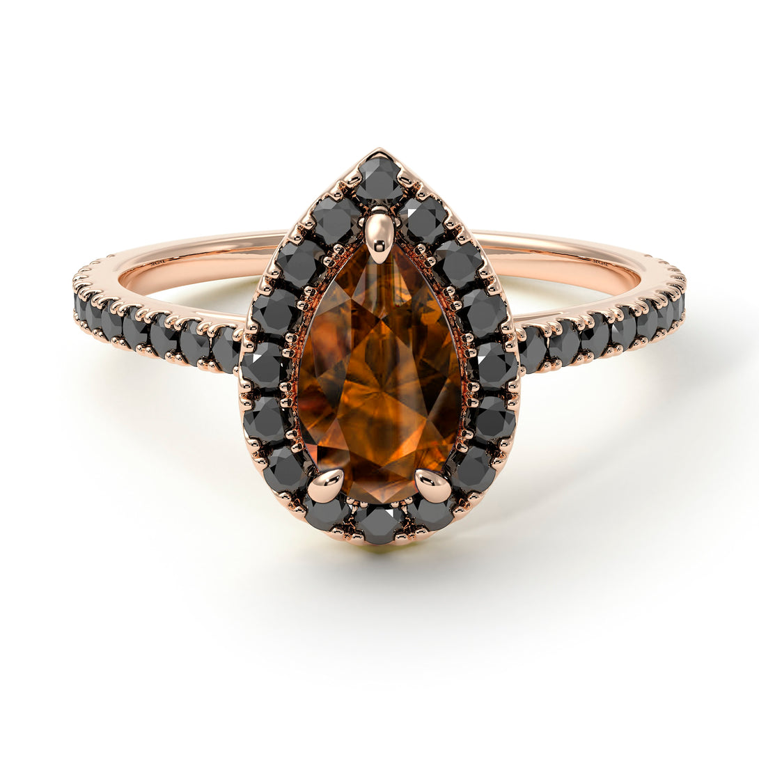Pear Shaped Halo Brown Diamond Ring - Janet No. 1105