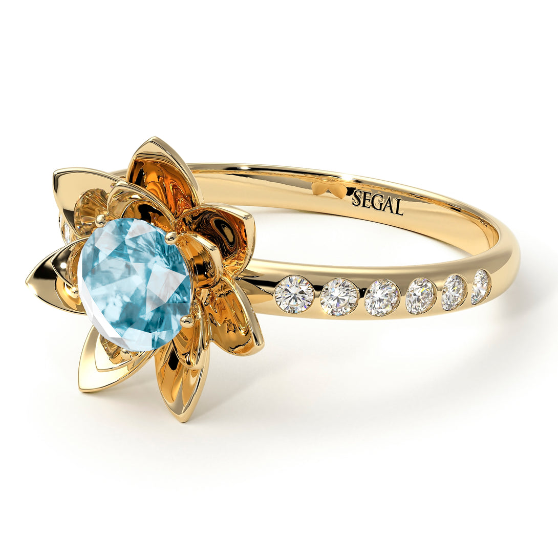 Lotus Flower Aquamarine ring - Lotus no. 401