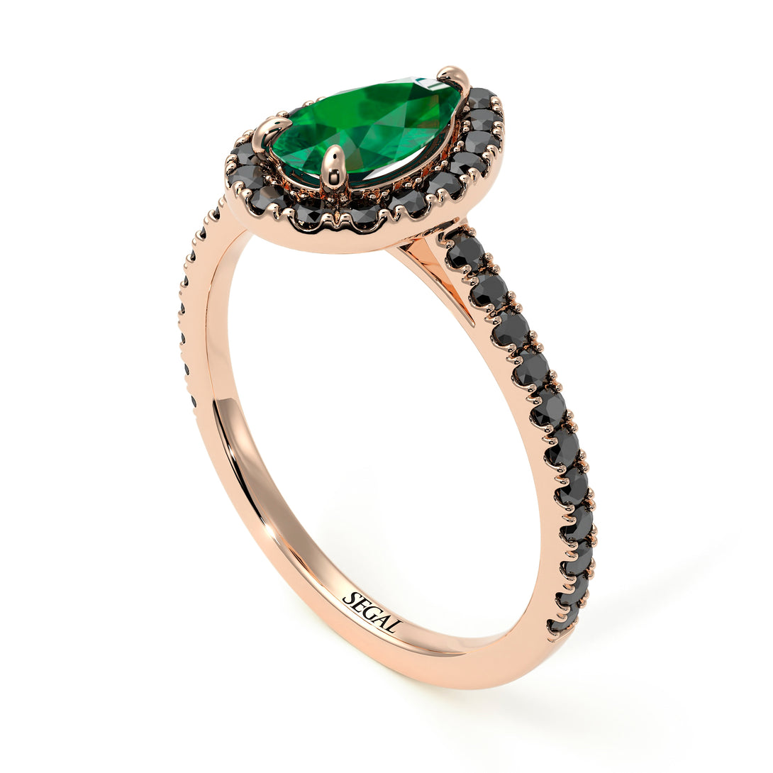 Pear Shaped Halo Emerald Ring - Janet No. 23