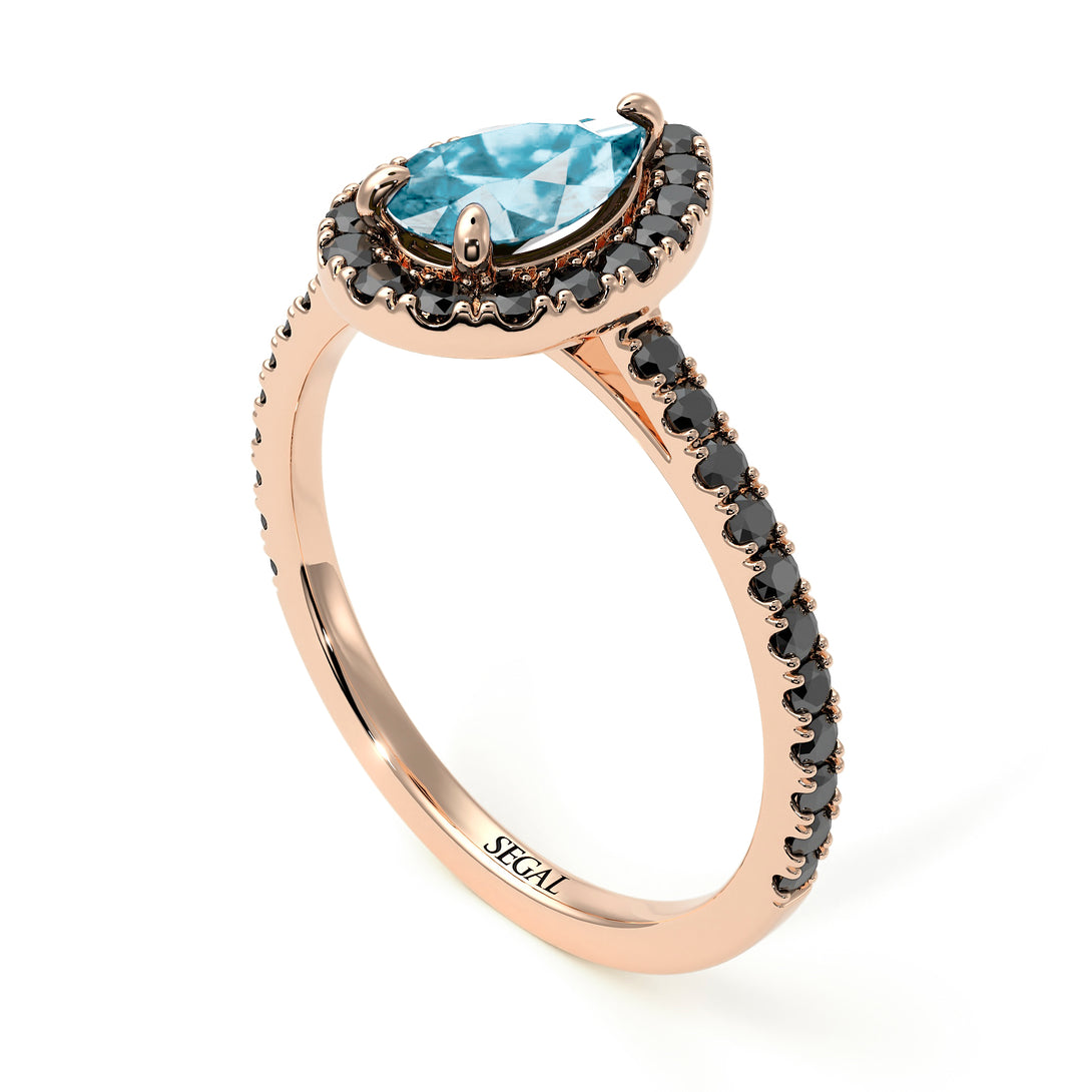 Pear Shaped Halo Aquamarine Ring - Janet No. 405