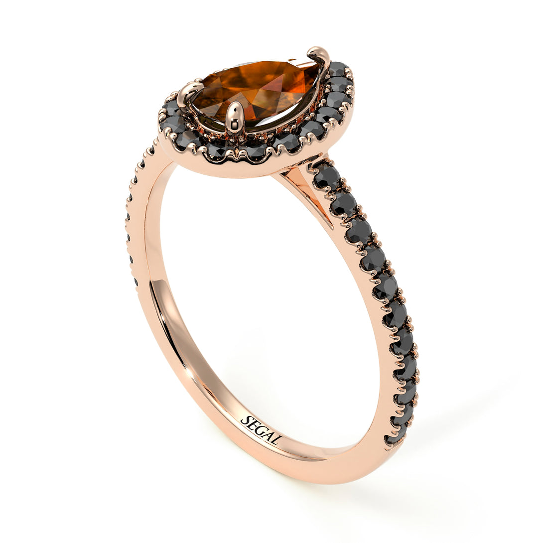 Pear Shaped Halo Brown Diamond Ring - Janet No. 1105