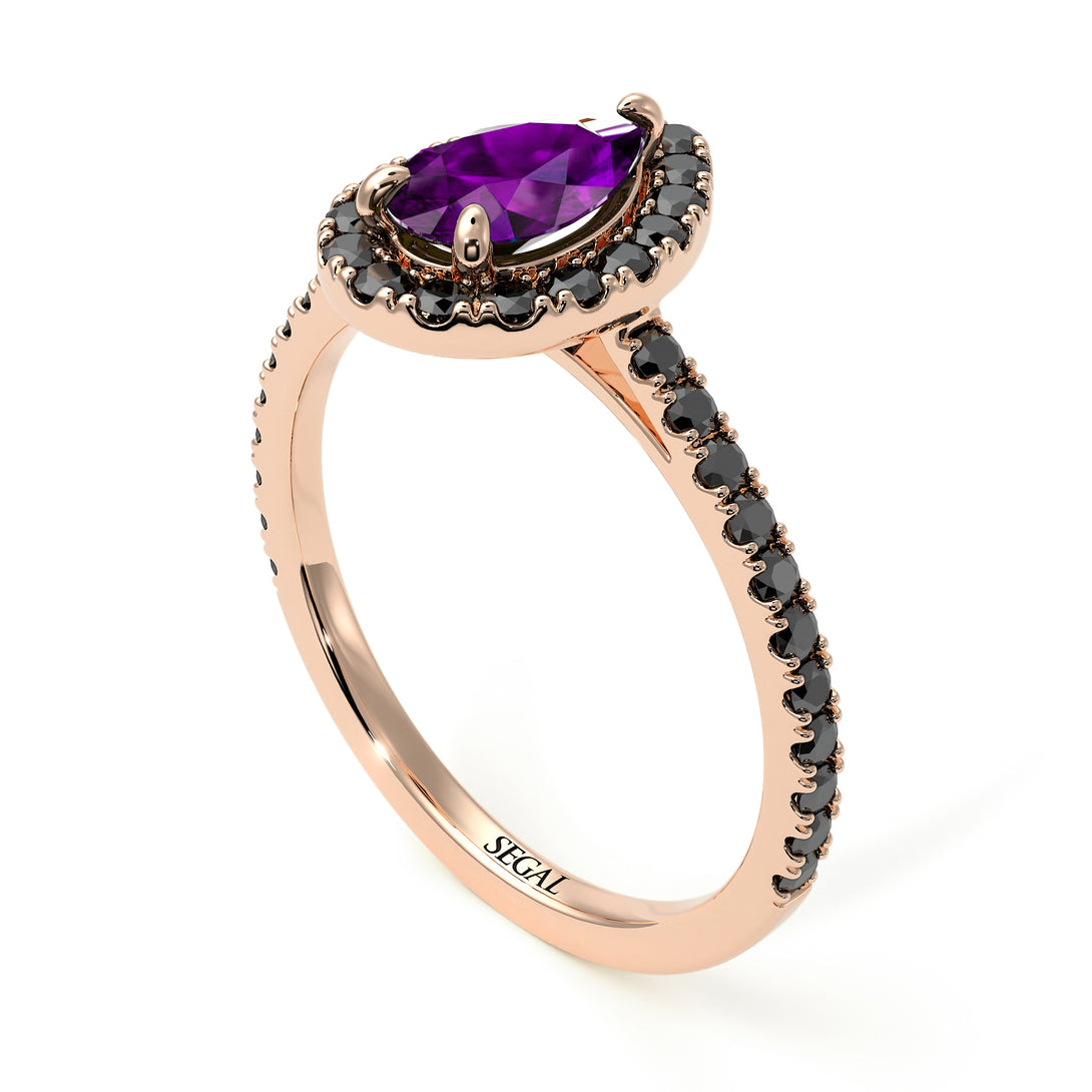 Pear Shaped Halo Amethyst Ring - Janet No. 305