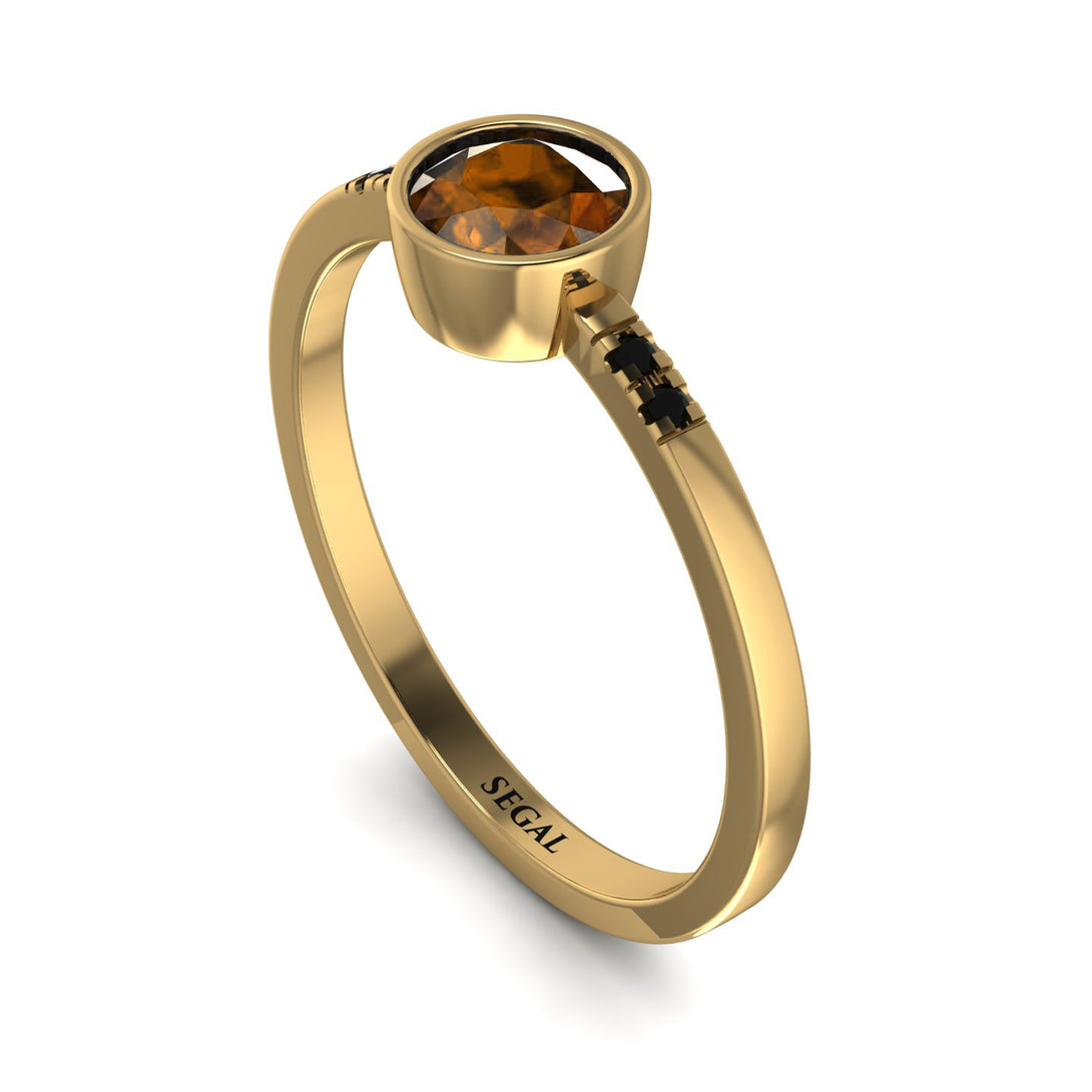 Bezel Minimalist Brown Diamond Ring - Kinsley No. 1104