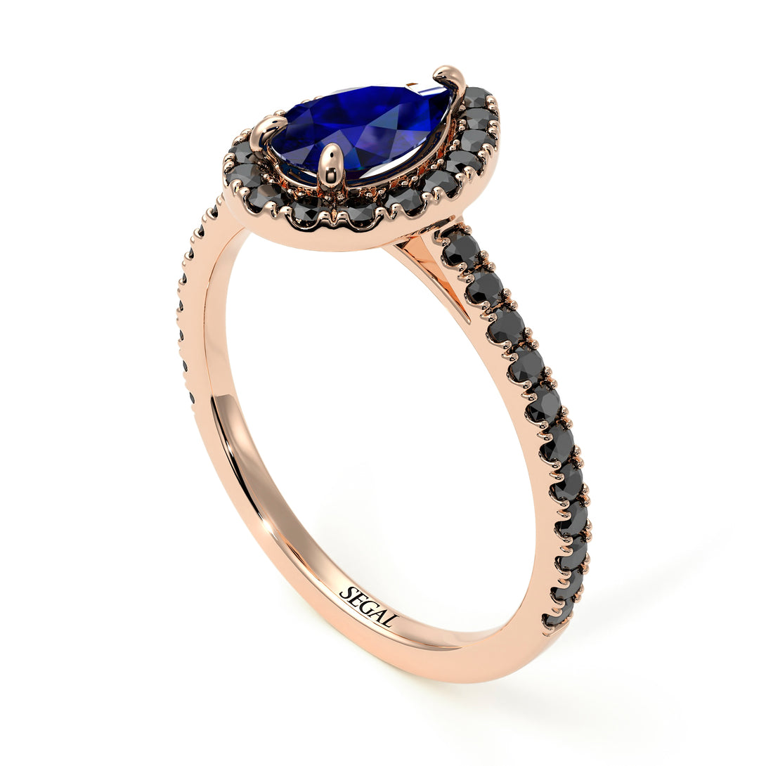 Pear Shaped Halo Sapphire Ring - Janet No. 29
