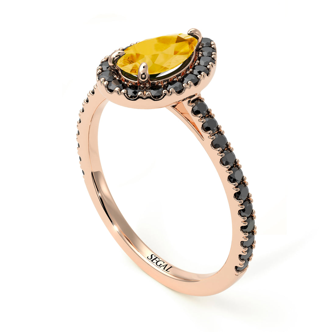 Pear Shaped Halo Citrine Ring - Janet No. 605