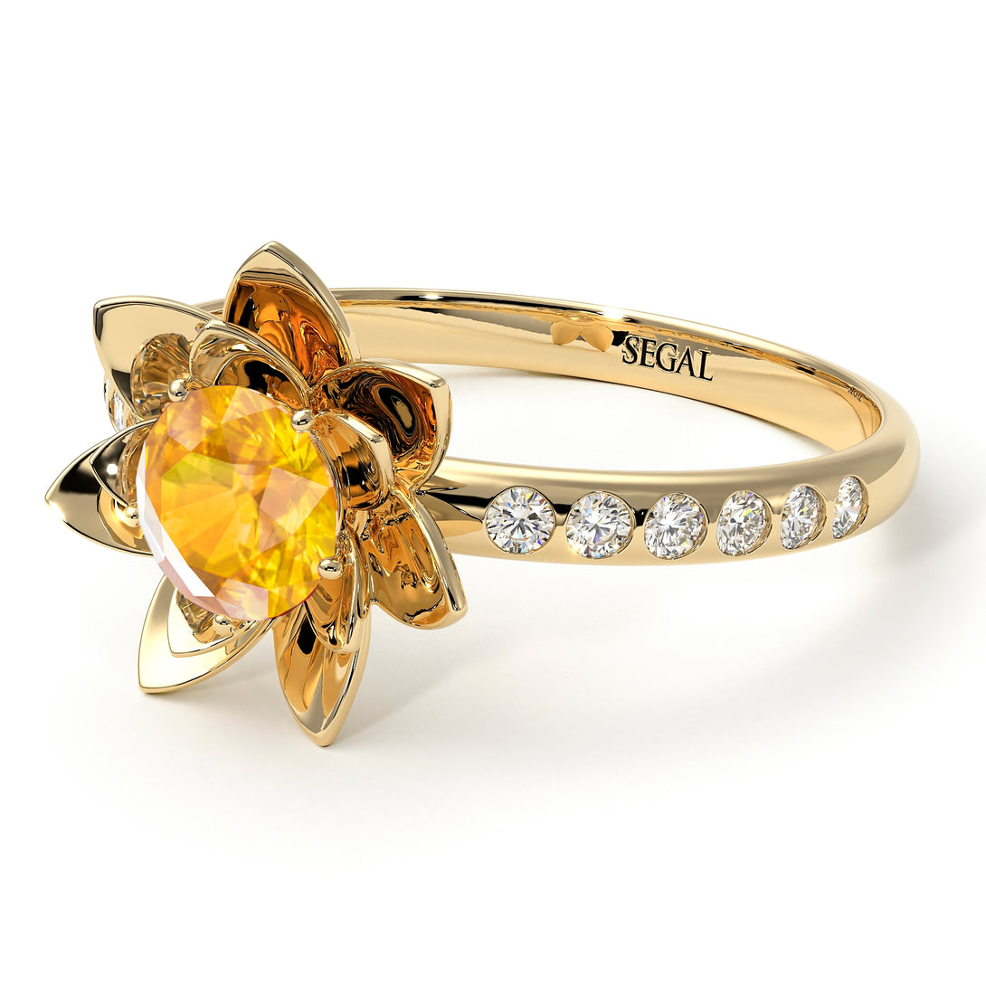 Lotus Flower Yellow Diamond ring - Lotus no. 1001