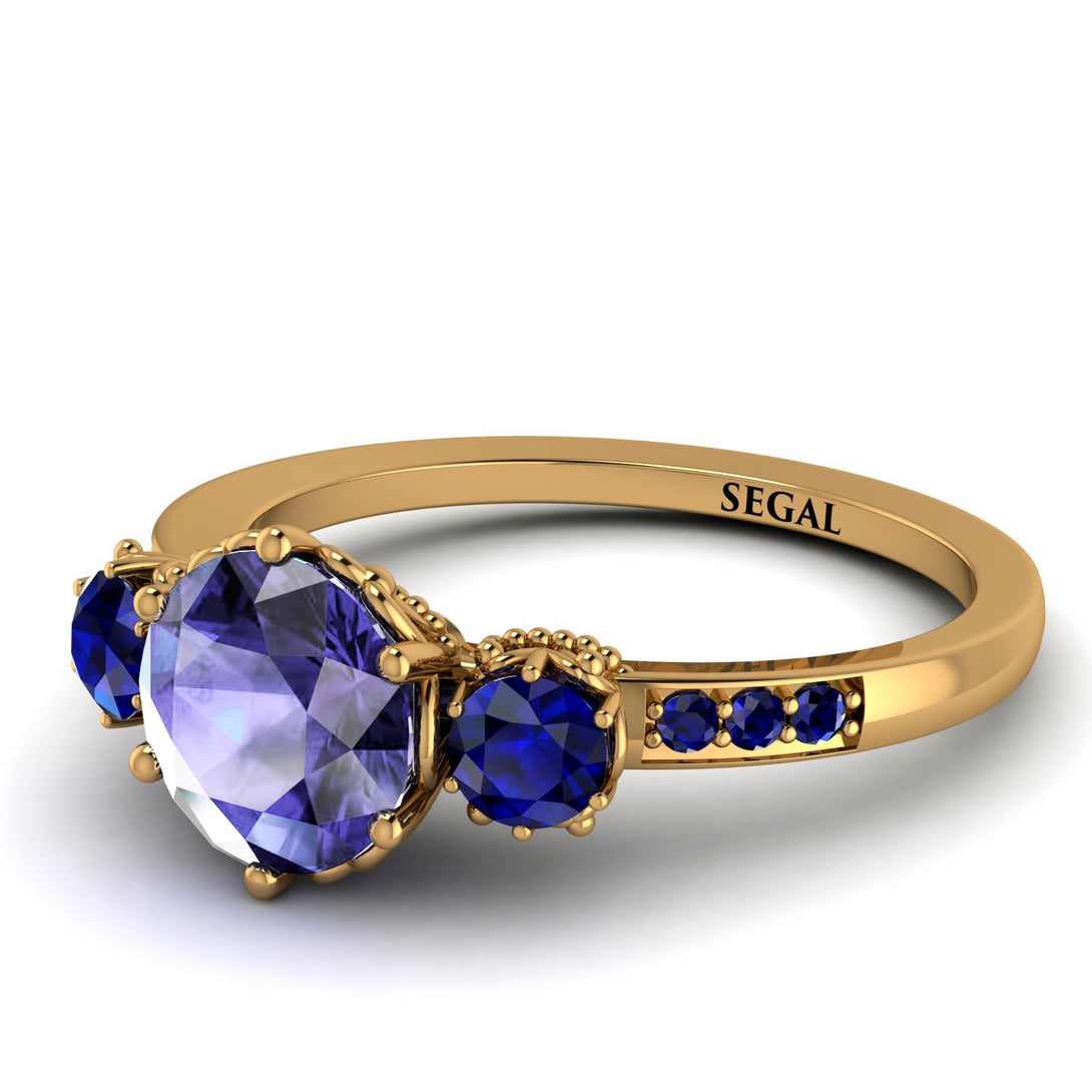 Vintage 3 Stones Tanzanite Ring With Micro Pave - Luna No. 210