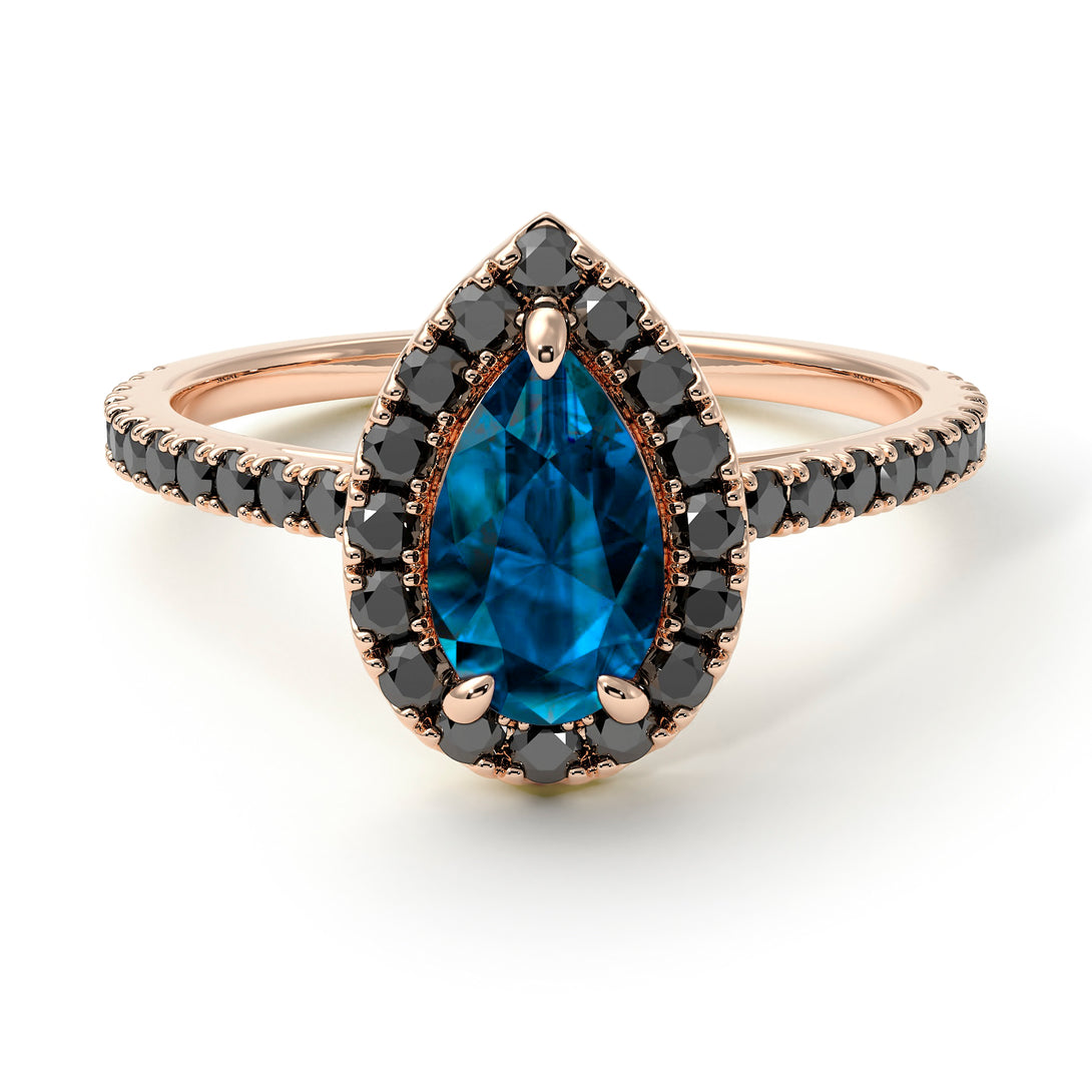 Pear Shaped Halo Blue Topaz Ring - Janet No. 505