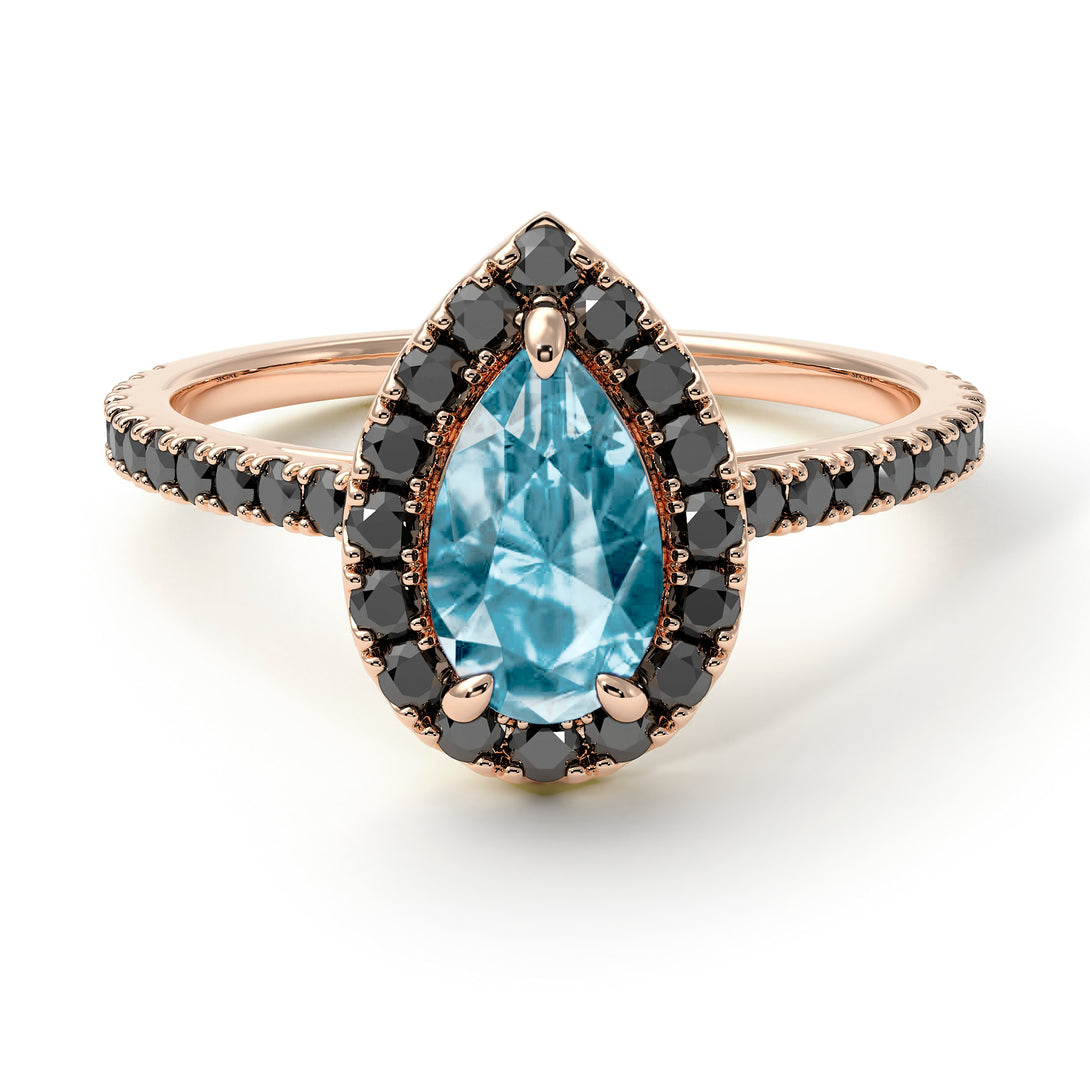 Pear Shaped Halo Aquamarine Ring - Janet No. 405