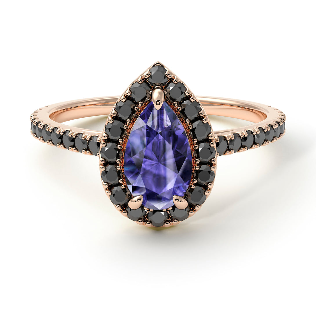 Pear Shaped Halo Tanzanite Ring - Janet No. 205