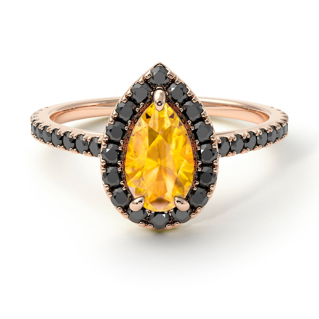 Pear Shaped Halo Yellow Diamond Ring - Janet No. 1005