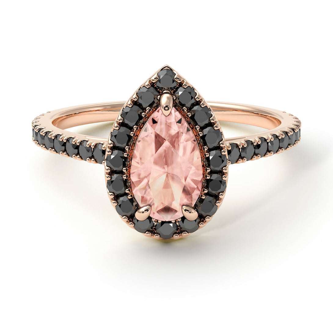 Pear Shaped Halo Morganite Ring - Janet No. 905