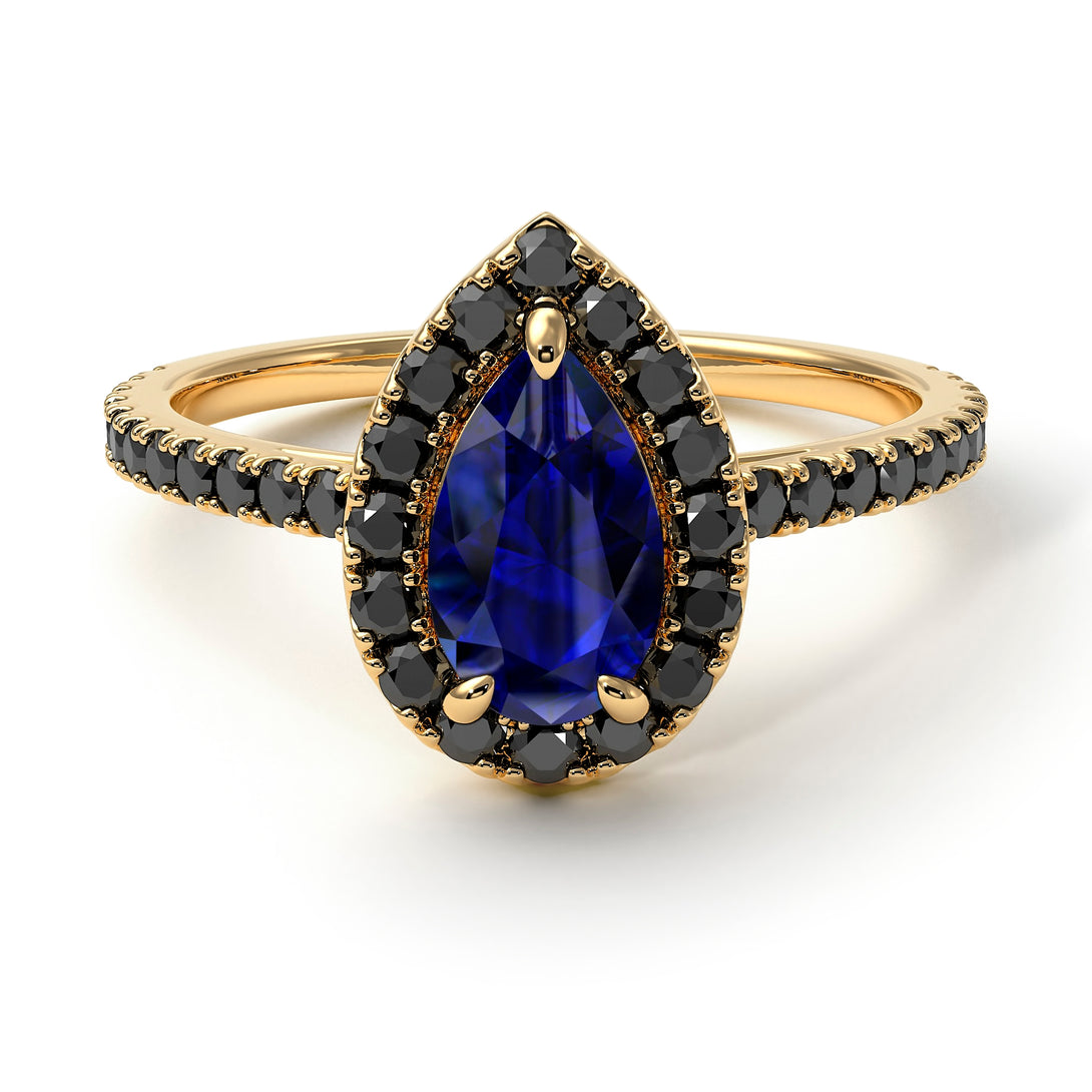 Pear Shaped Halo Sapphire Ring - Janet No. 28