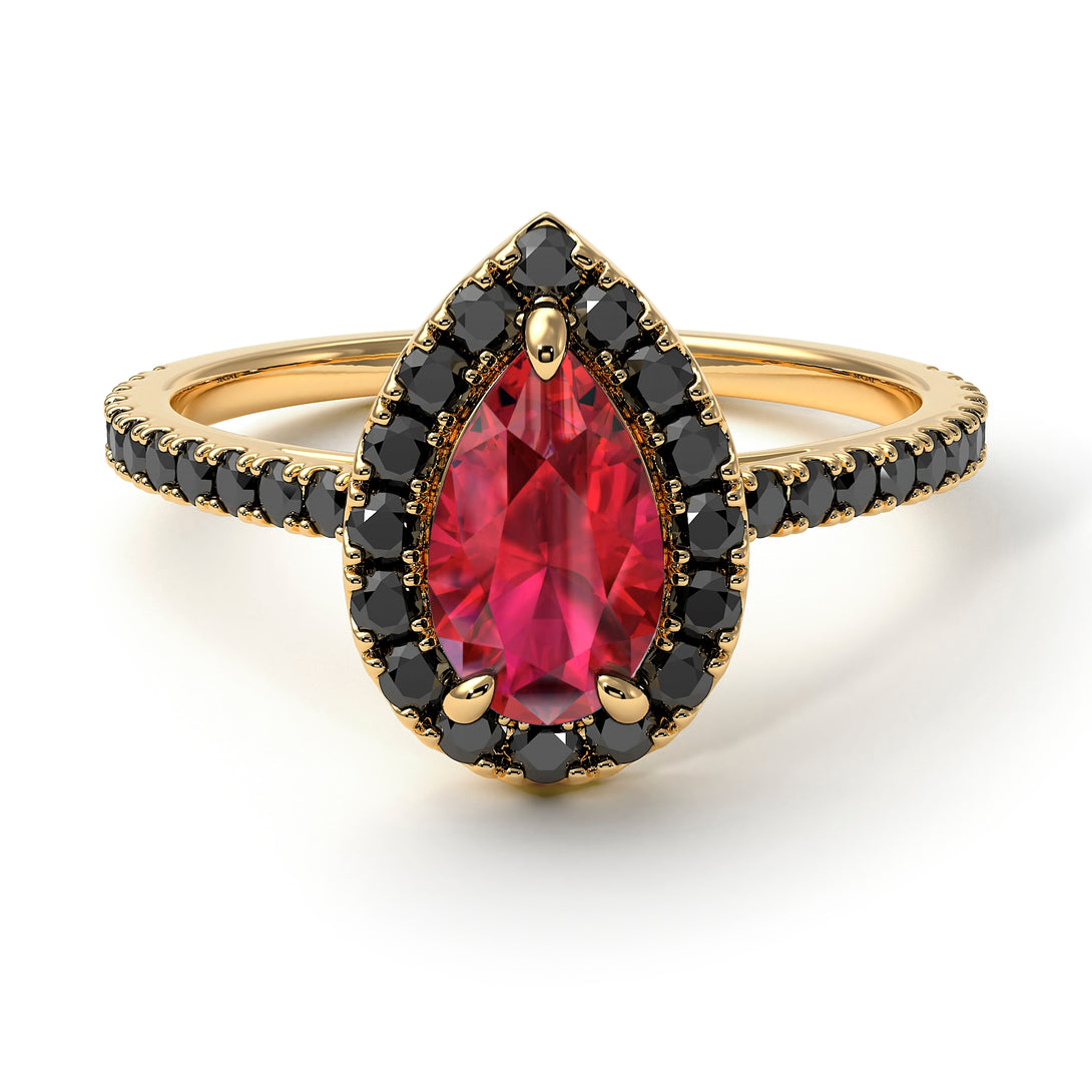 Pear Shaped Halo Ruby Ring - Janet No. 34