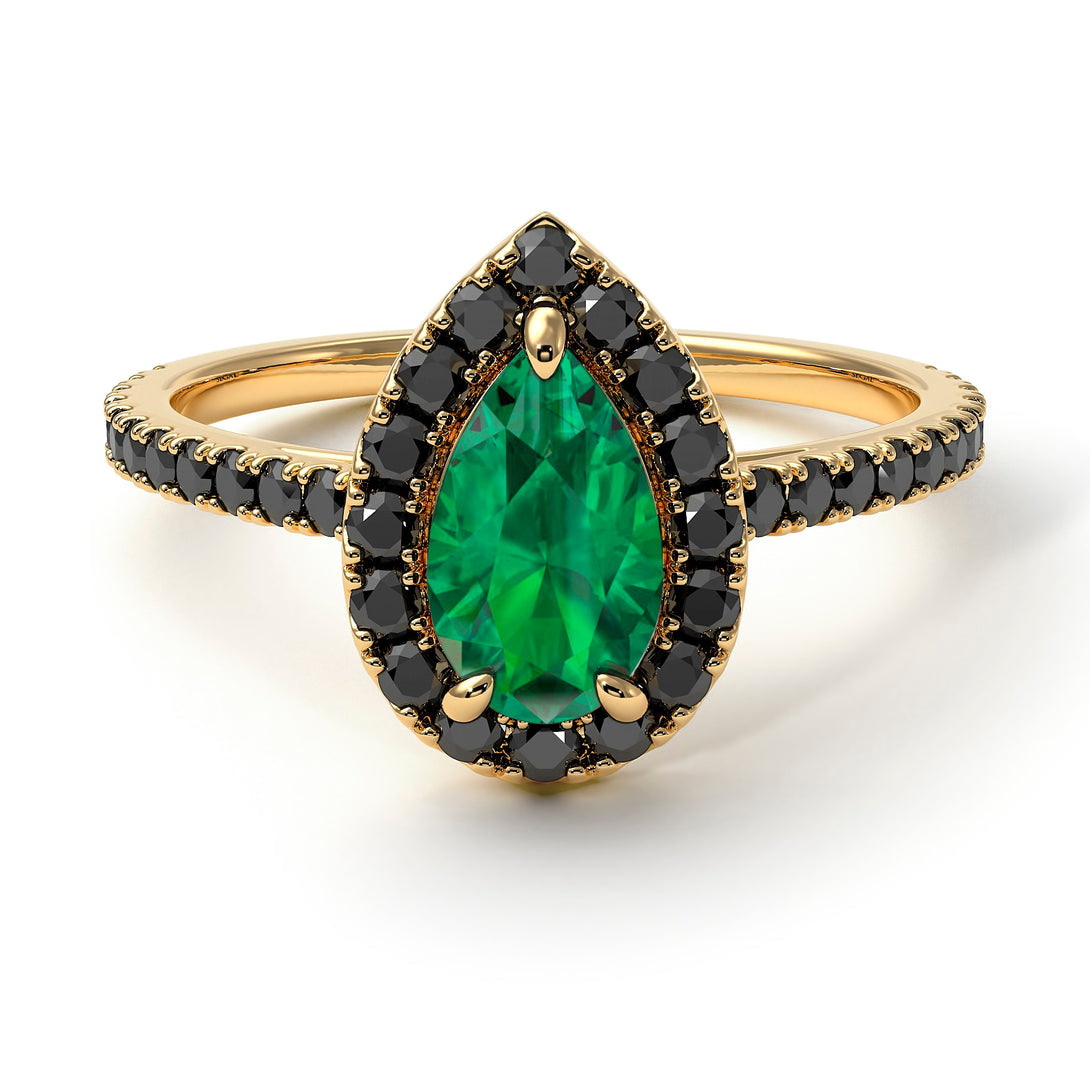 Pear Shaped Halo Emerald Ring - Janet No. 22