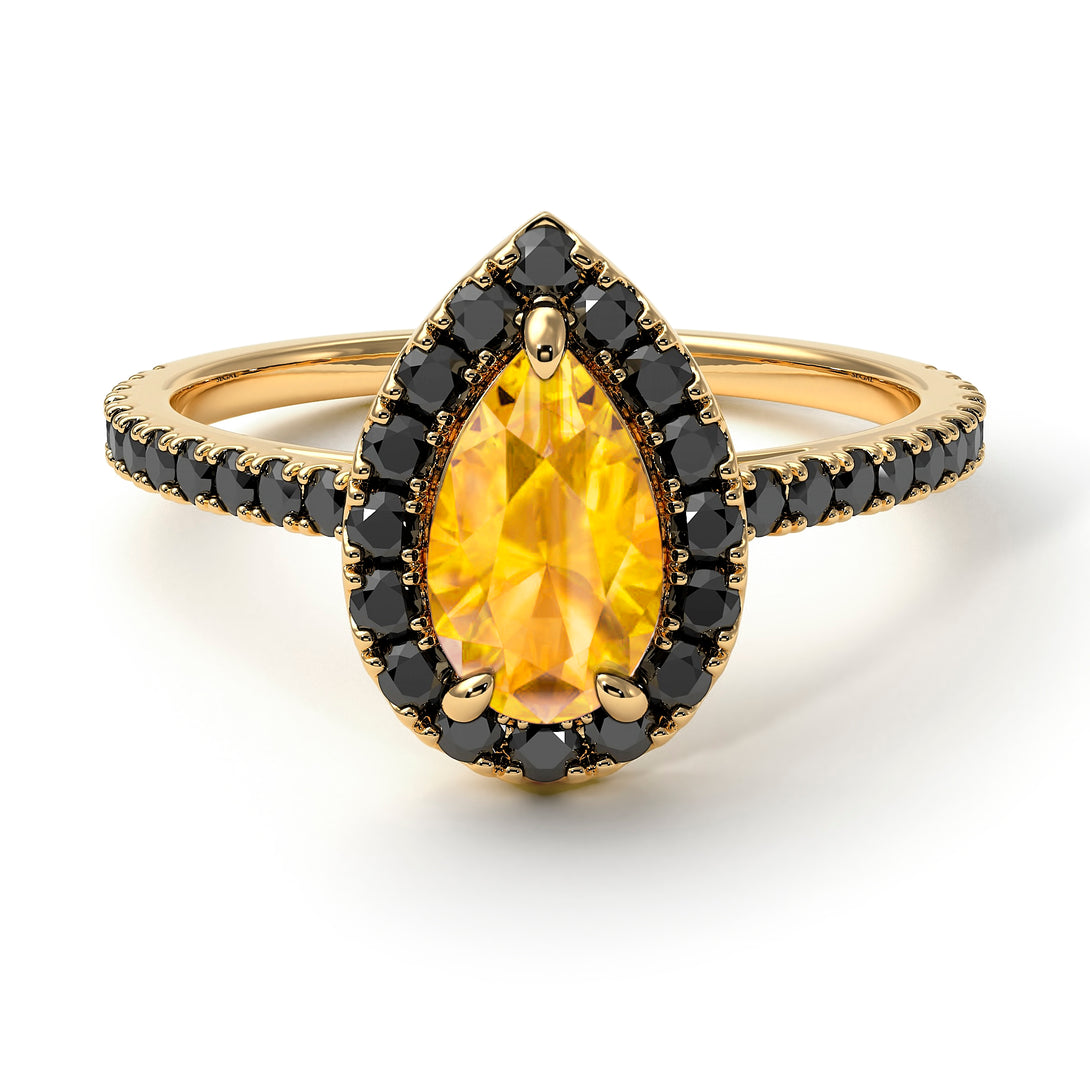 Pear Shaped Halo Yellow Diamond Ring - Janet No. 1004
