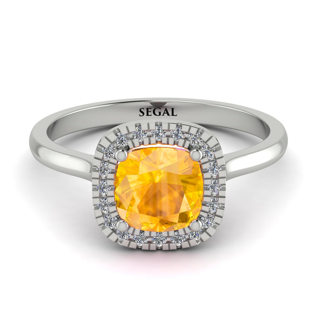 Vintage Classic Halo Cushion Yellow Diamond Ring - Skylar No. 1003