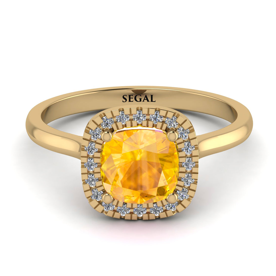 Vintage Classic Halo Cushion Yellow Diamond Ring - Skylar No. 1001