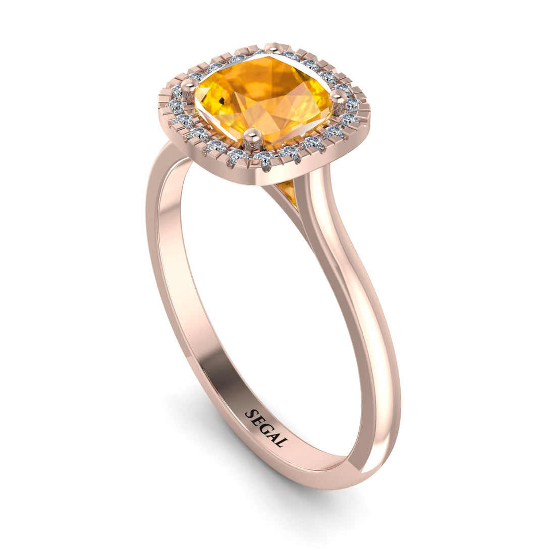 Vintage Classic Halo Cushion Yellow Diamond Ring - Skylar No. 1002