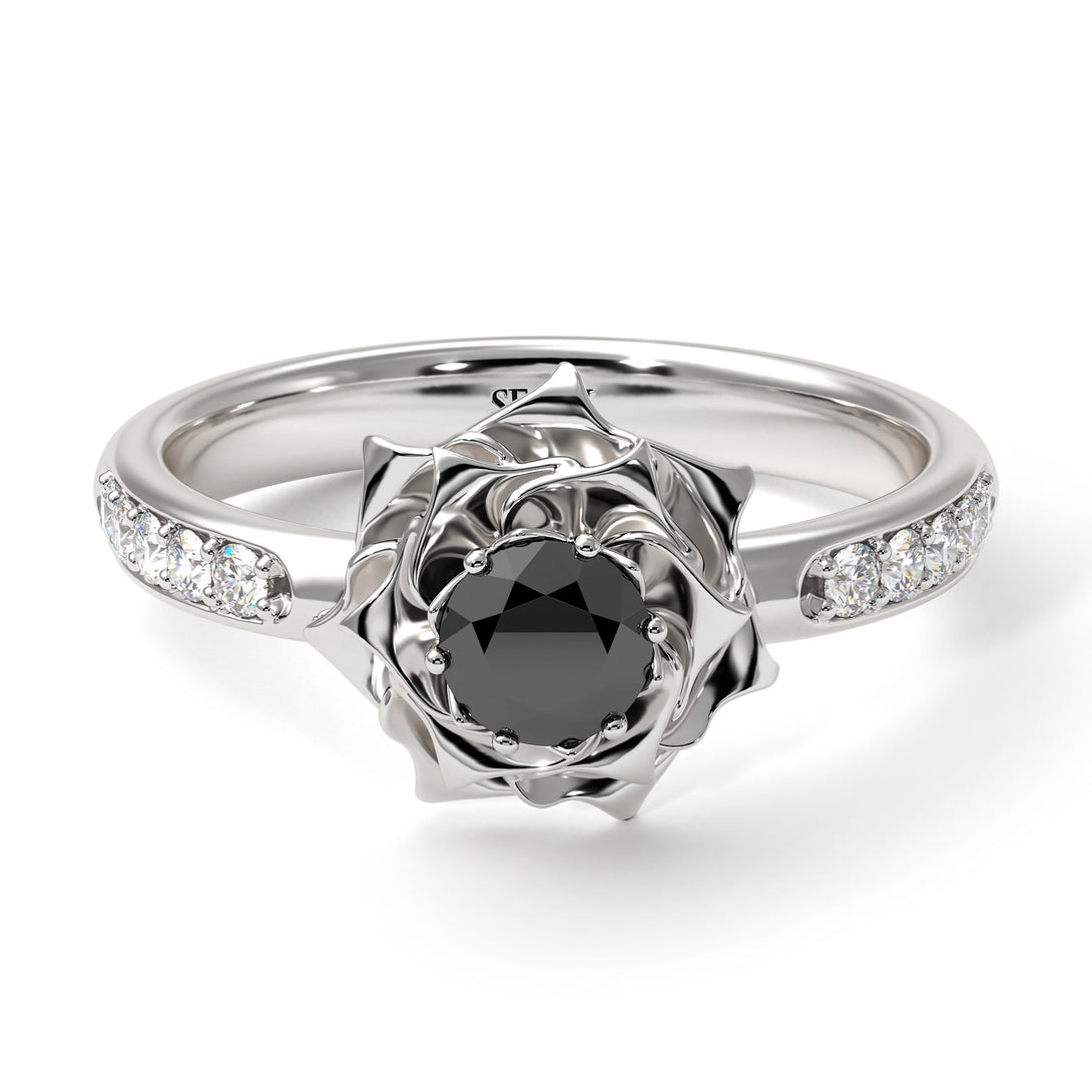 A Lady's Rose Wedding Black Diamond Ring - Elena no. 16