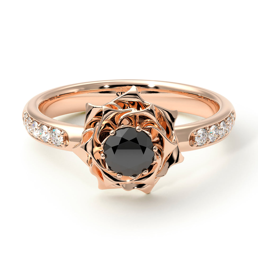 SALE - A lady's Rose Black Moissanite Ring- Elena