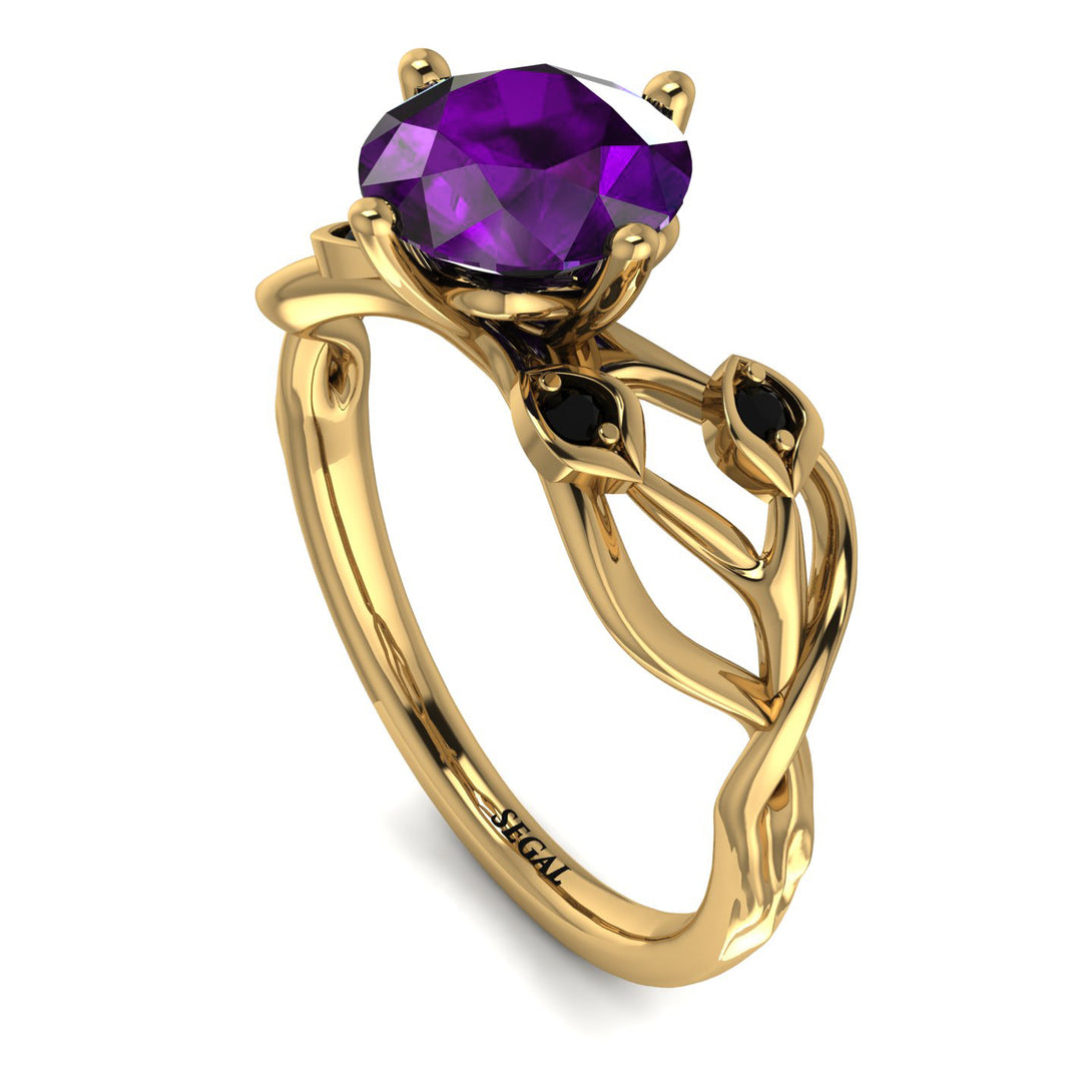 Amethyst Blossom 14K Golden Nature Inspired Engagement Ring - Haley No. 307