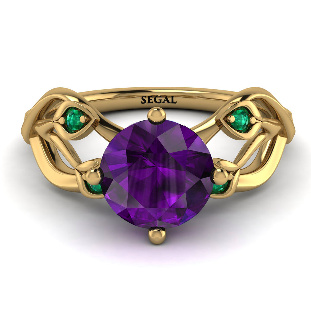 Amethyst Blossom 14K Golden Nature Inspired Engagement Ring - Haley No. 304
