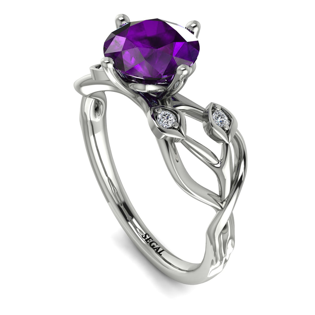 Amethyst Blossom 14K Golden Nature Inspired Engagement Ring - Haley No. 303
