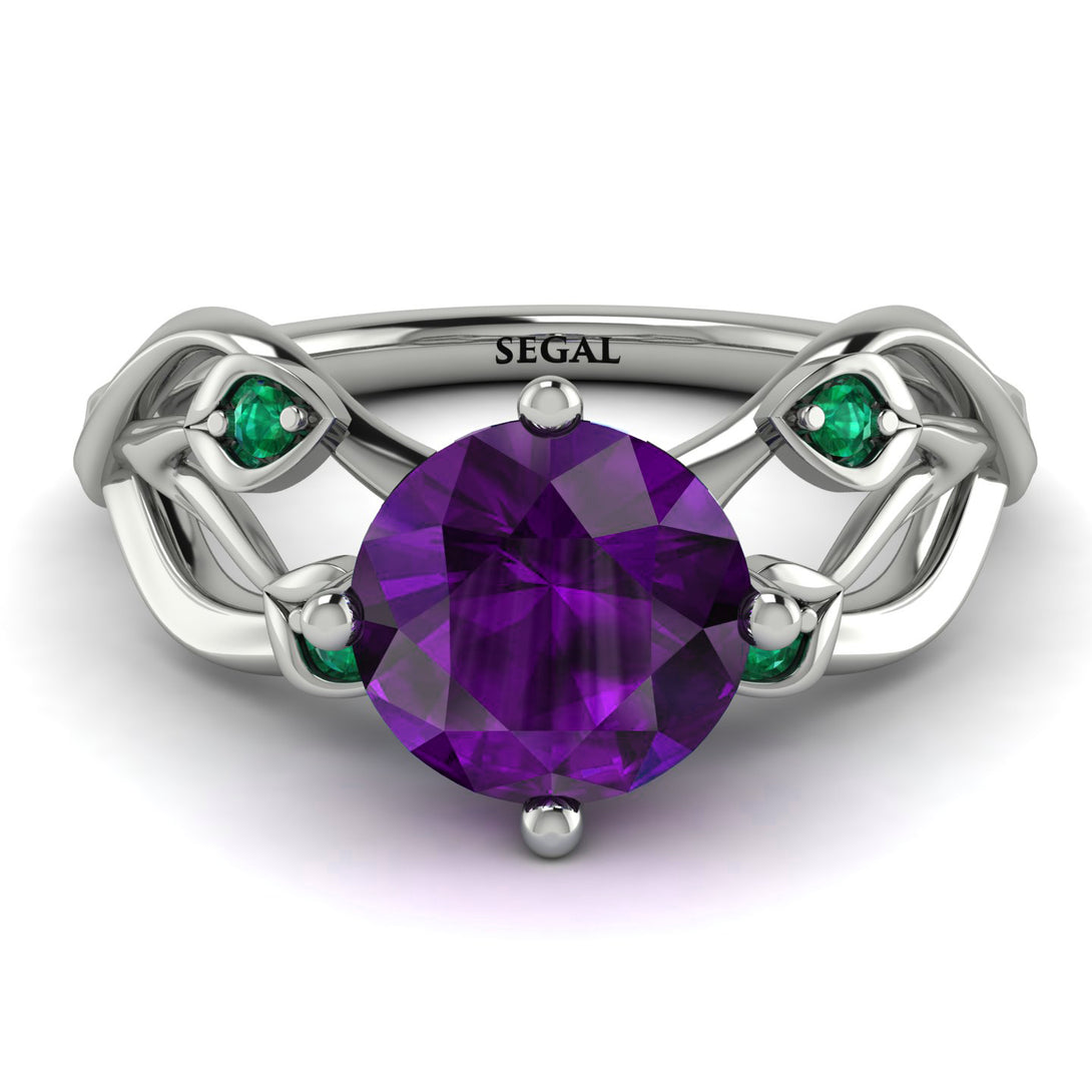 Amethyst Blossom 14K Golden Nature Inspired Engagement Ring - Haley No. 306