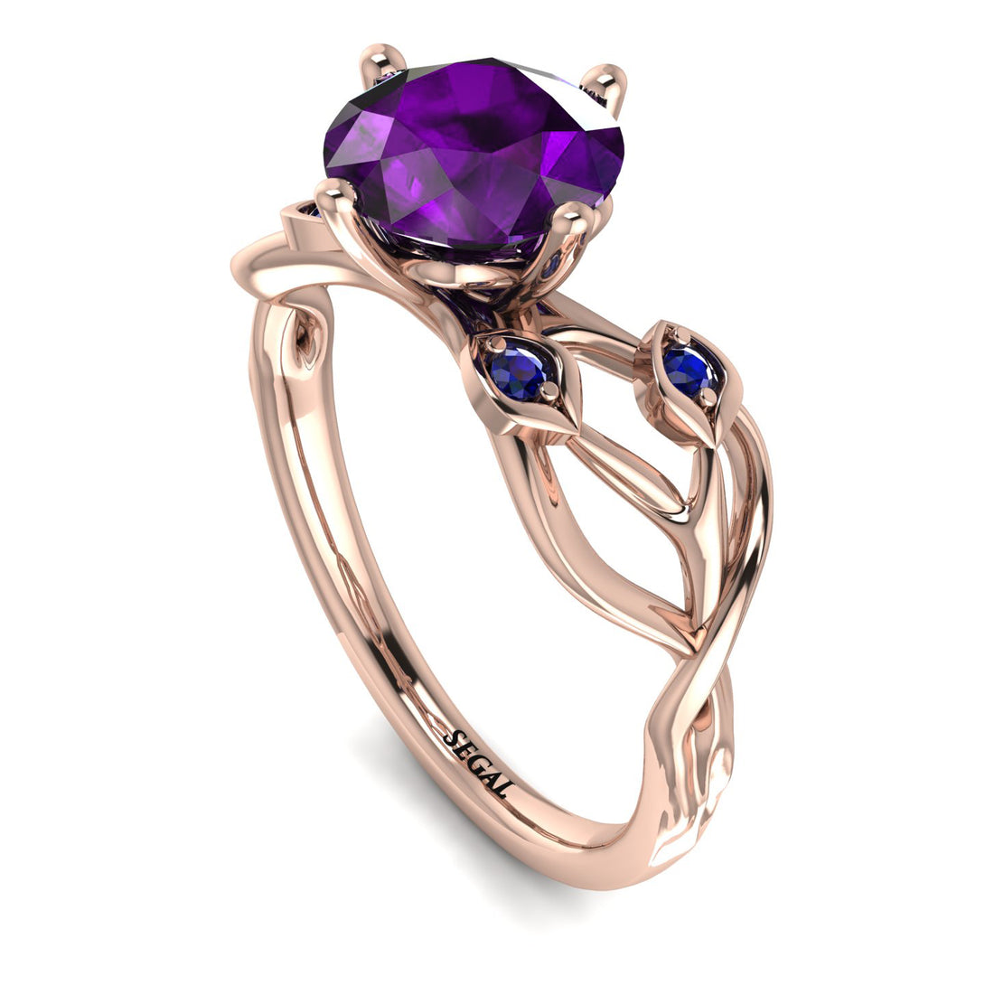 Amethyst Blossom 14K Golden Nature Inspired Engagement Ring - Haley No. 314