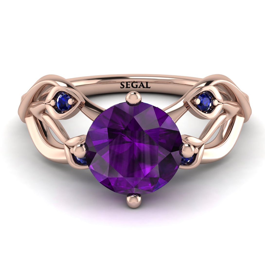 Amethyst Blossom 14K Golden Nature Inspired Engagement Ring - Haley No. 314