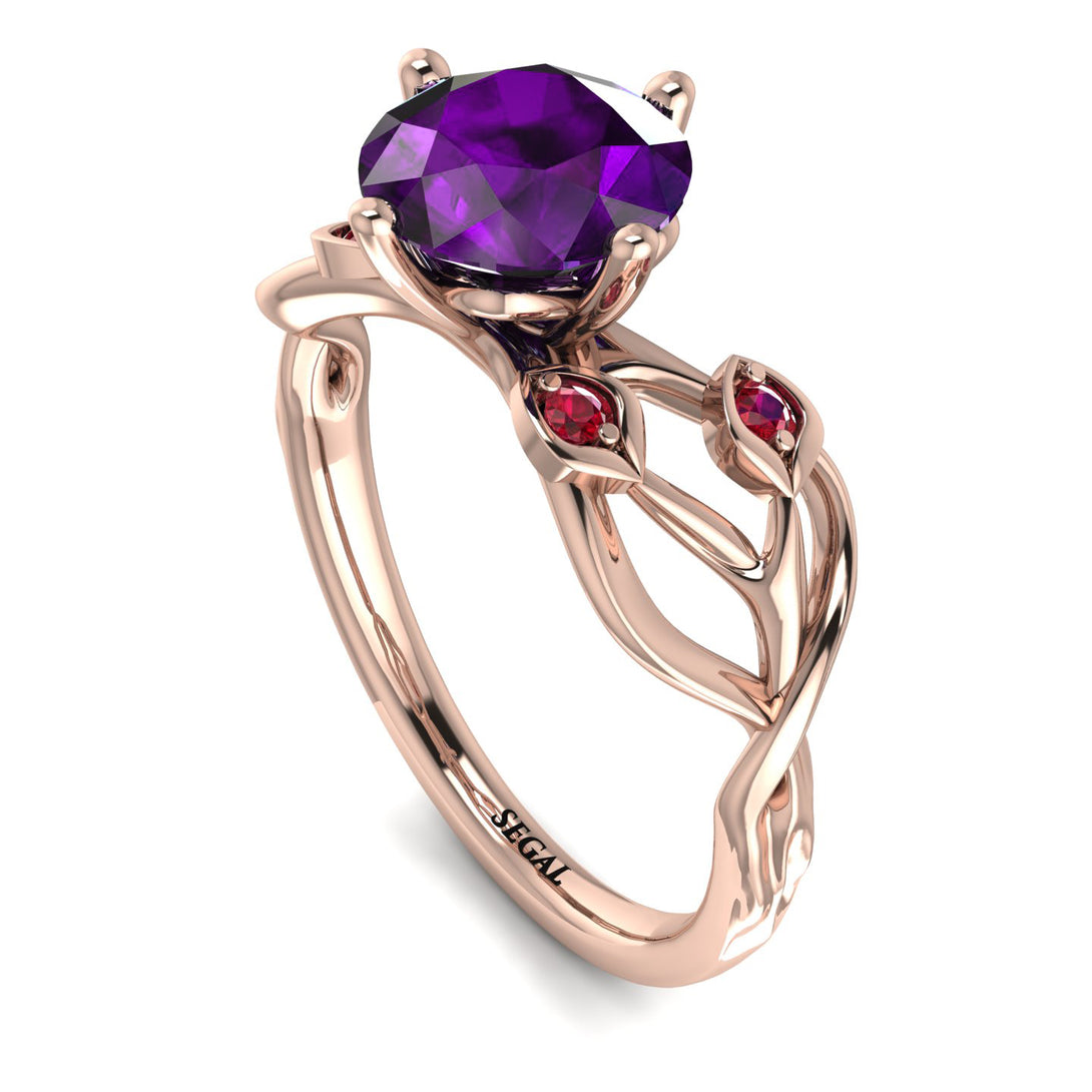 Amethyst Blossom 14K Golden Nature Inspired Engagement Ring - Haley No. 311