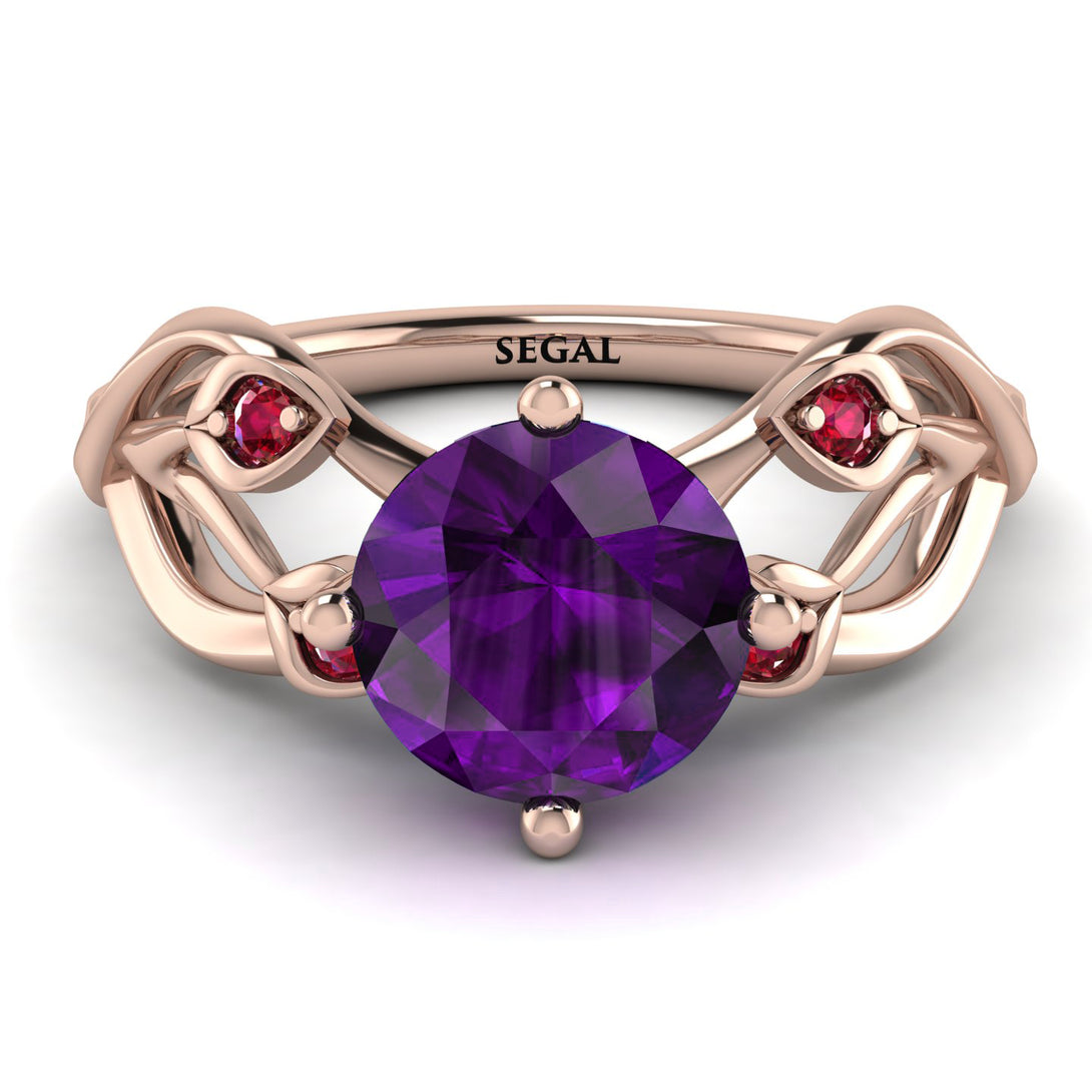 Amethyst Blossom 14K Golden Nature Inspired Engagement Ring - Haley No. 311