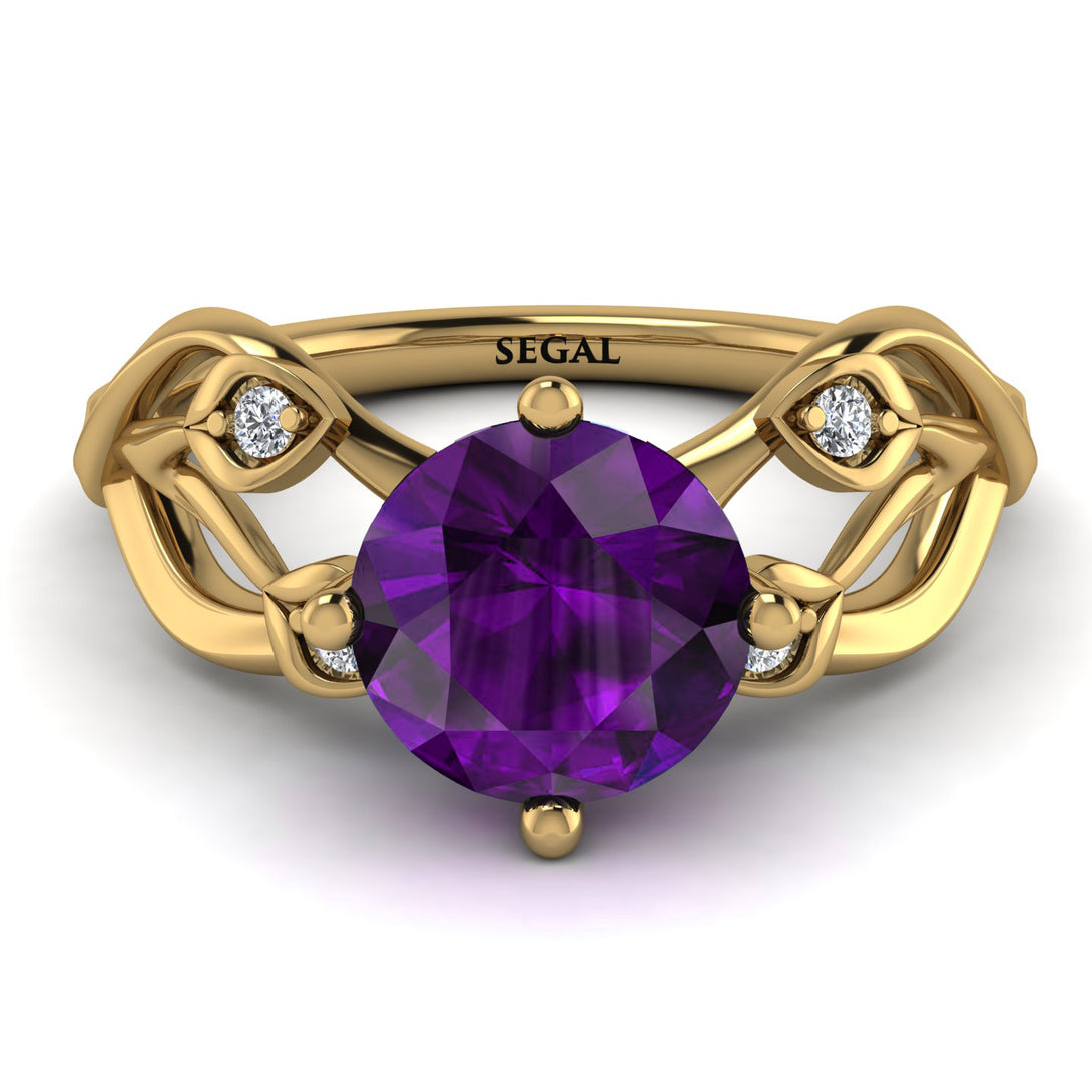 Amethyst Blossom 14K Golden Nature Inspired Engagement Ring - Haley No. 301