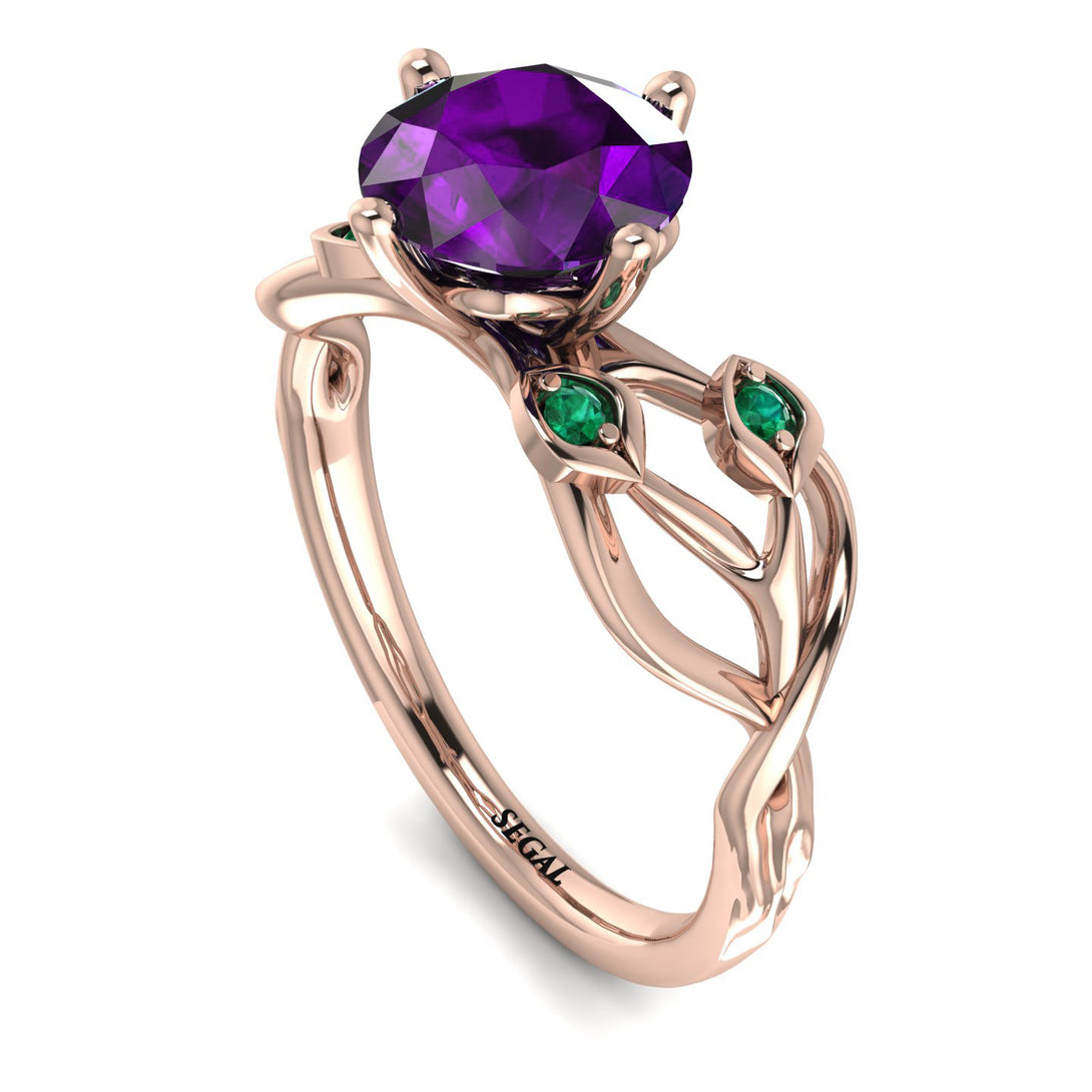 Amethyst Blossom 14K Golden Nature Inspired Engagement Ring - Haley No. 305