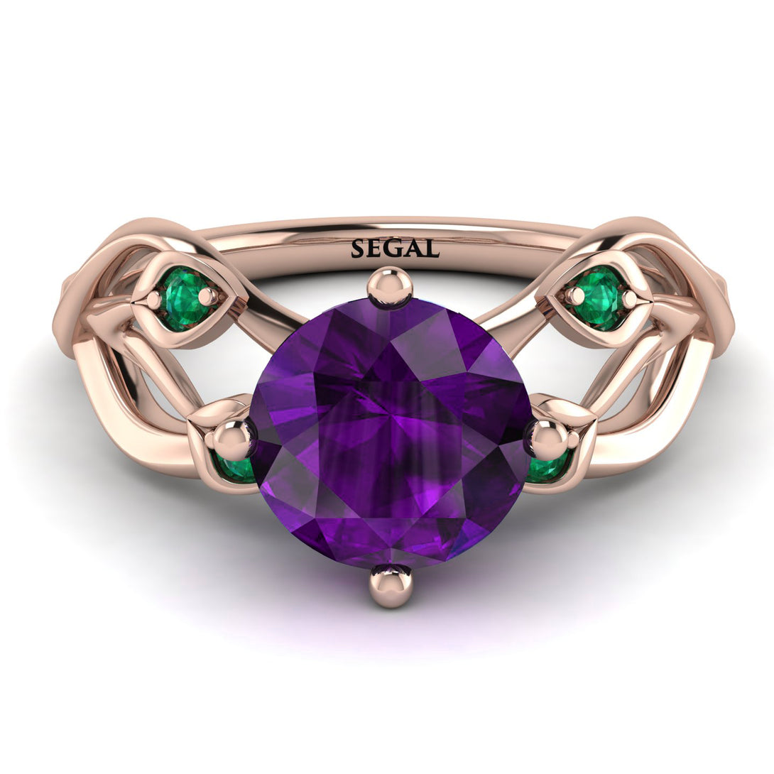 Amethyst Blossom 14K Golden Nature Inspired Engagement Ring - Haley No. 305