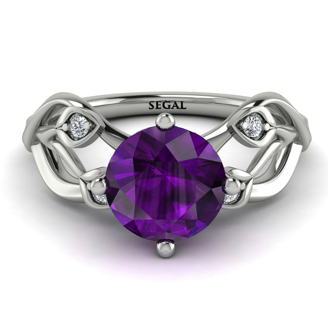 Amethyst Blossom 14K Golden Nature Inspired Engagement Ring - Haley No. 303