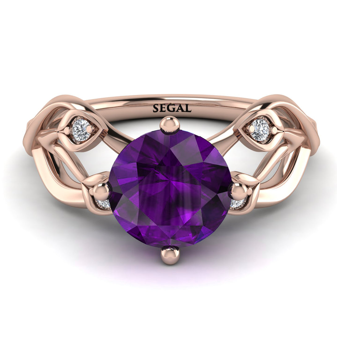 Amethyst Blossom 14K Golden Nature Inspired Engagement Ring - Haley No. 302