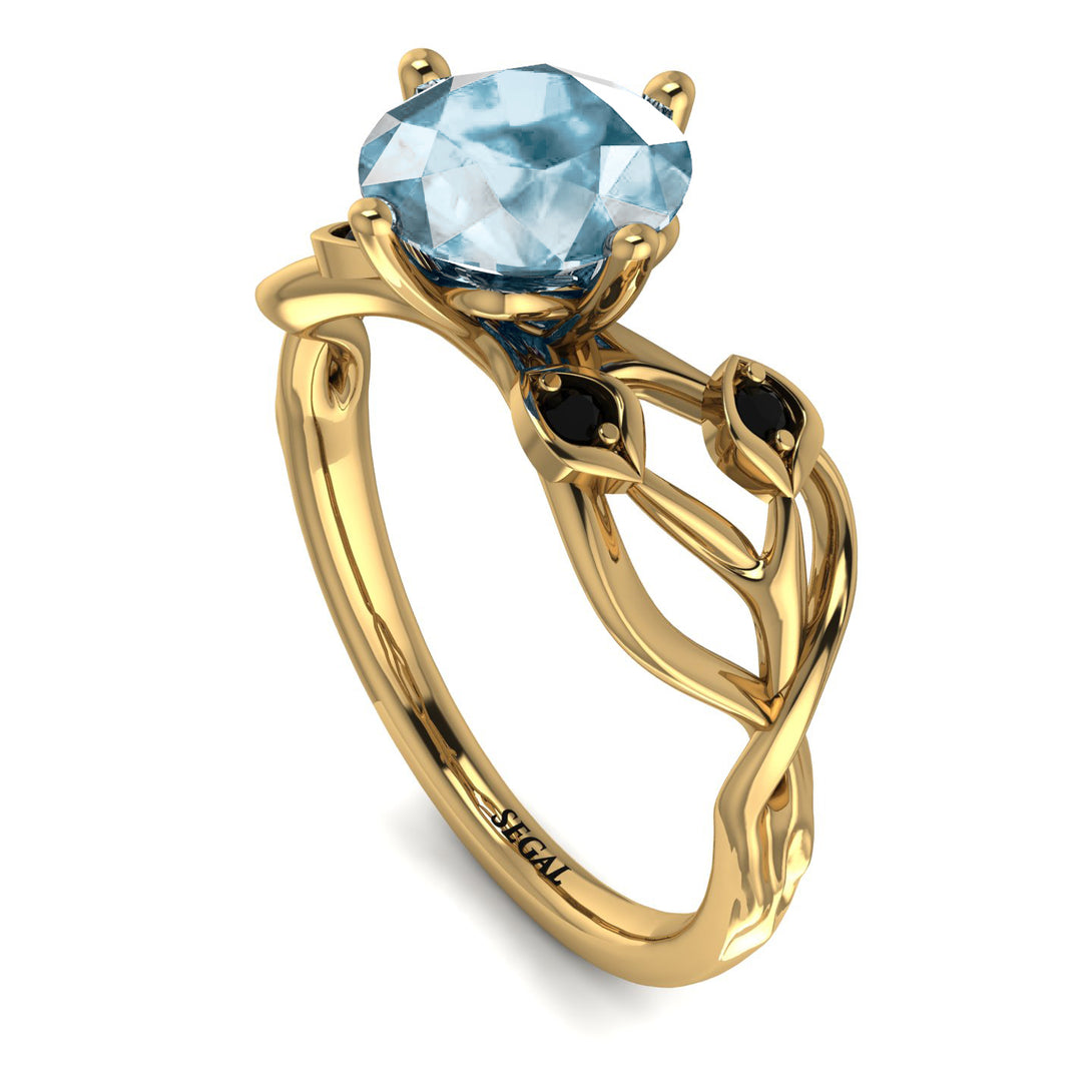 Aquamarine Blossom 14K Golden Nature Inspired Engagement Ring - Haley No. 407