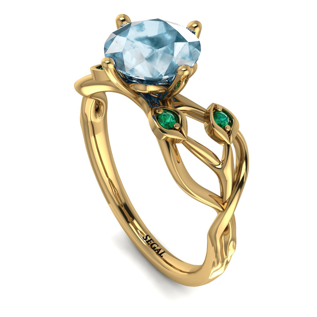 Aquamarine Blossom 14K Golden Nature Inspired Engagement Ring - Haley No. 404